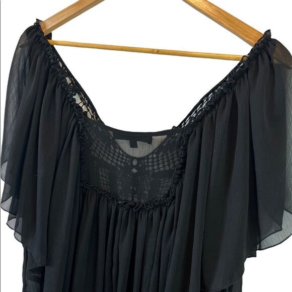LOVE STITCH Black Flowy Embellished Deep Ab Flutter Sleeve Loose Fit Top S - Picture 5 of 8